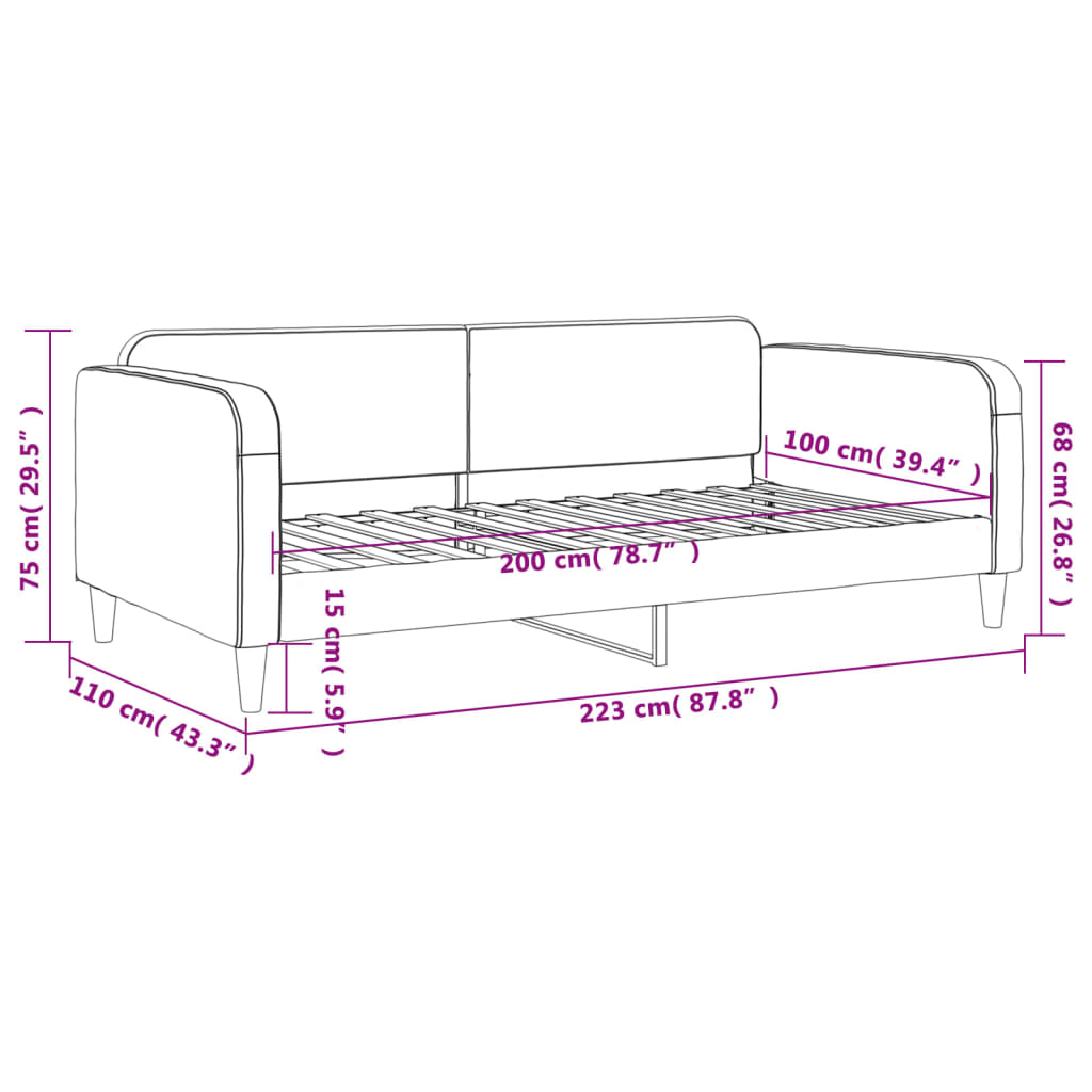 vidaXL Dagbädd svart 100x200 cm tyg