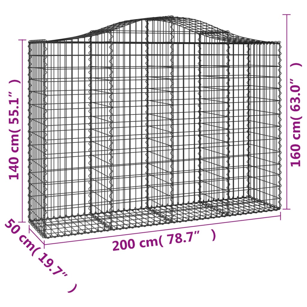 vidaXL Gabioner bågformade 5 st 200x50x140/160 cm galvaniserat järn