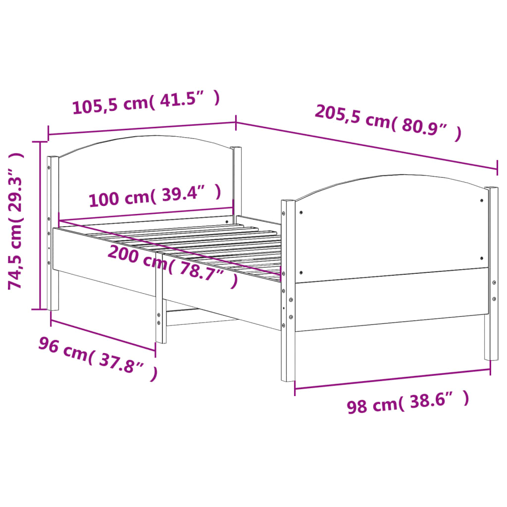 vidaXL Sängram utan madrass vaxbrun 100x200 cm massiv furu