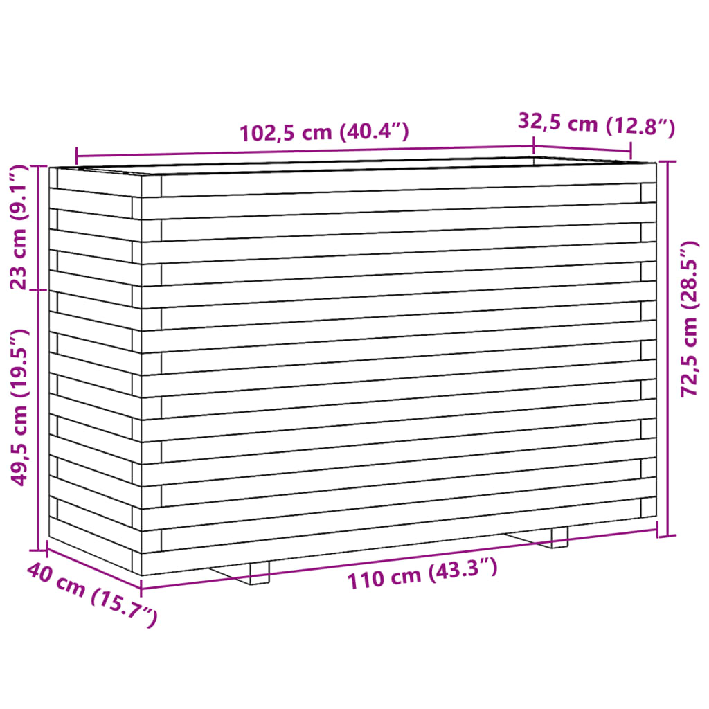 vidaXL Odlingslåda 110x40x72,5 cm impregnerat furu