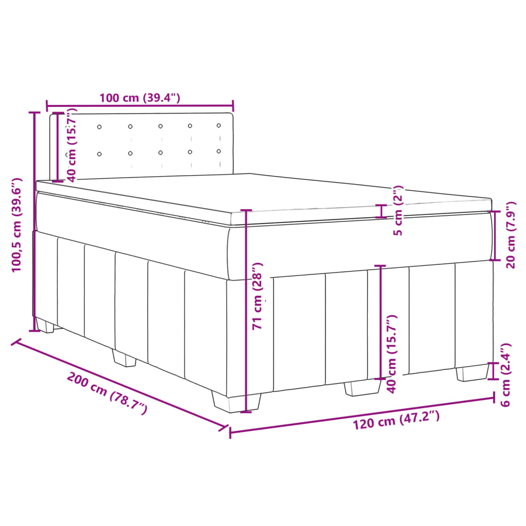 vidaXL Ramsäng med madrass ljusgrå 120x200 cm tyg