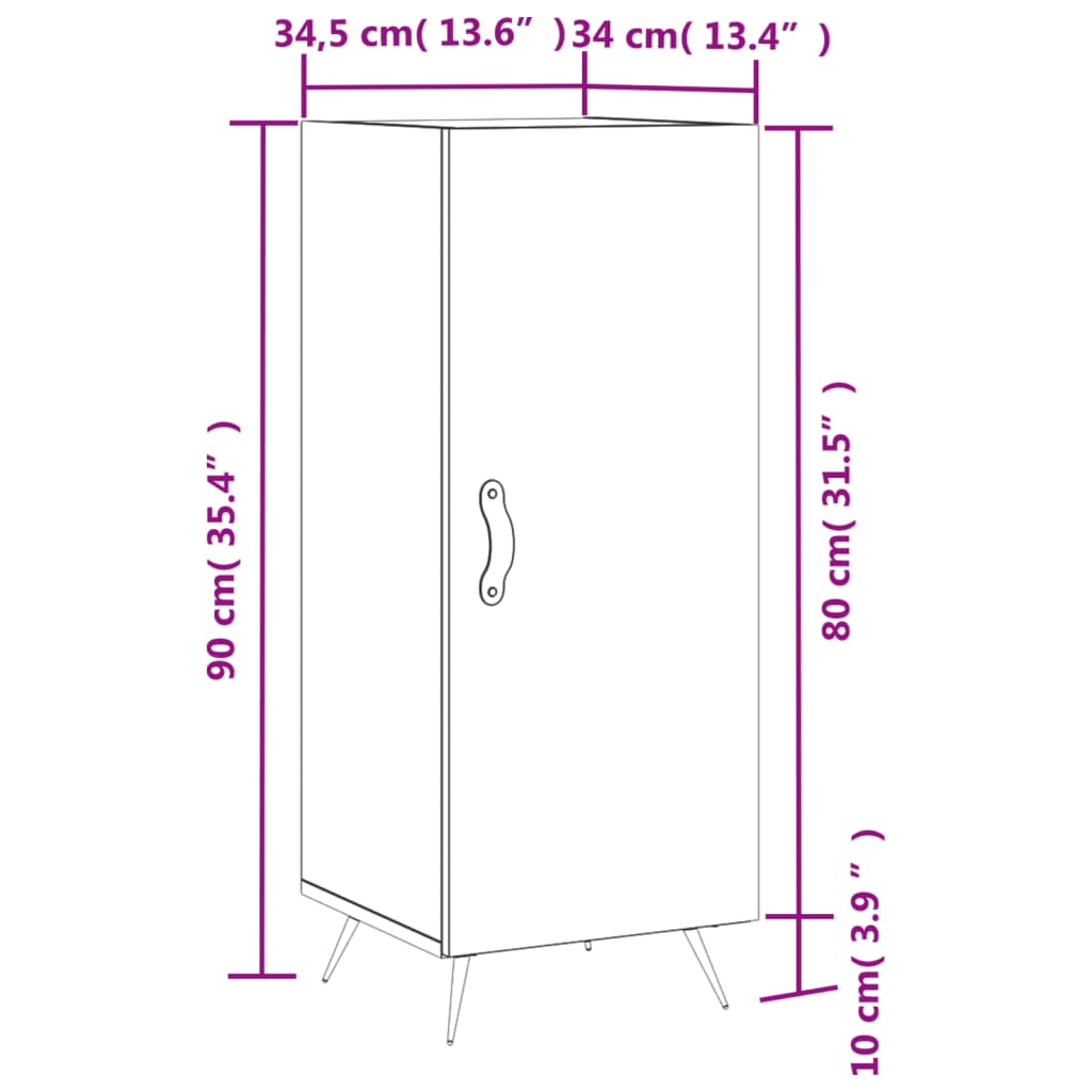 vidaXL Skåp vit högglans 34,5x34x90 cm konstruerat trä