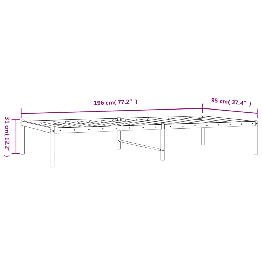 vidaXL Sängram metall svart 90x190 cm