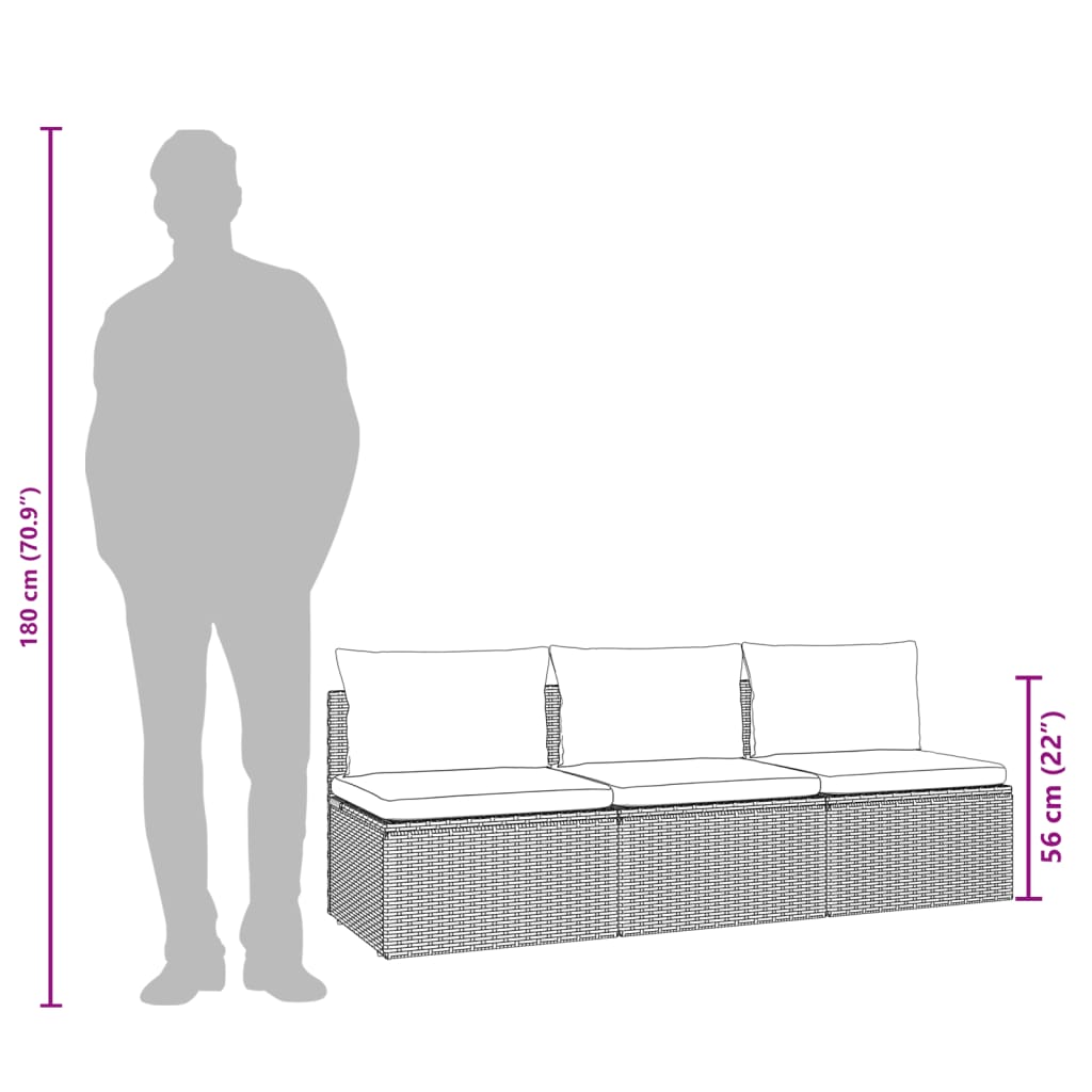 vidaXL Loungesoffa 3-sits med dynor grå konstrotting