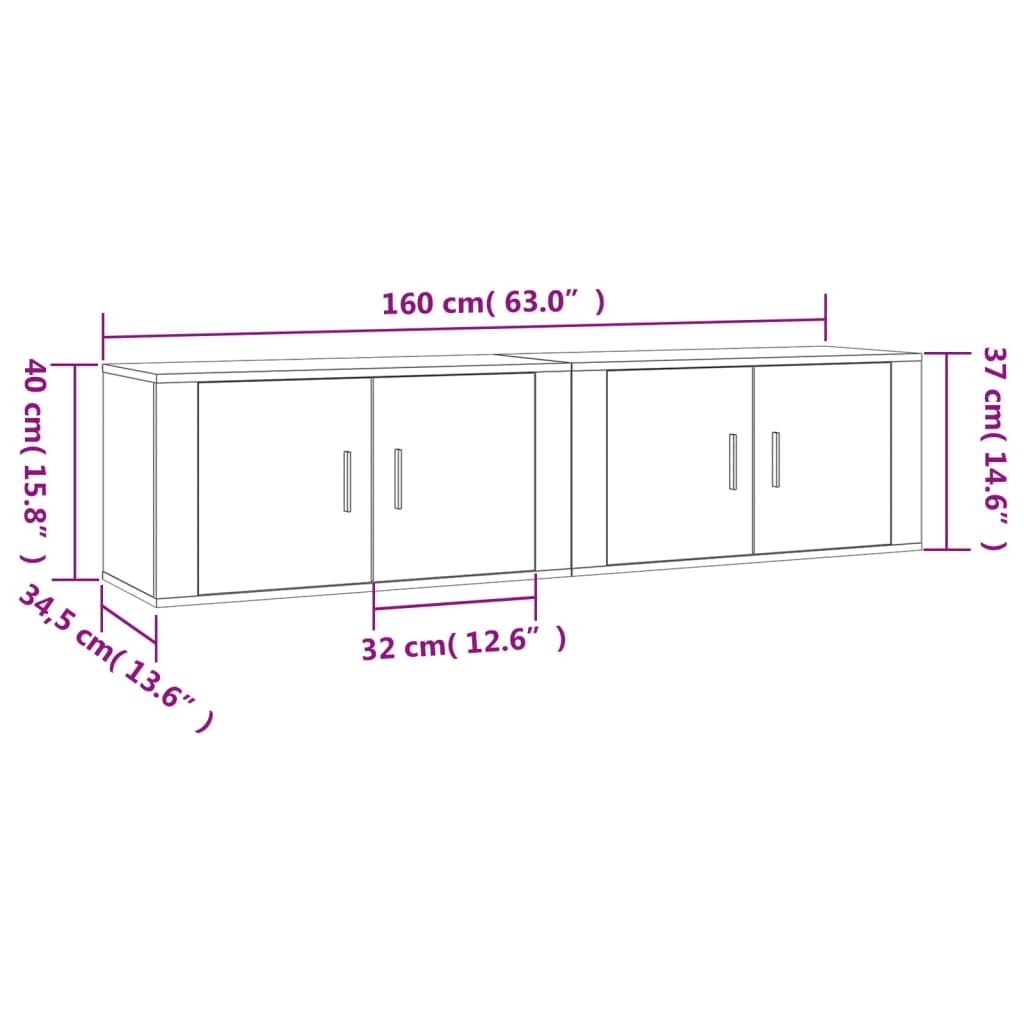 vidaXL Väggmonterade tv-skåp 2 st betonggrå 80x34,5x40 cm