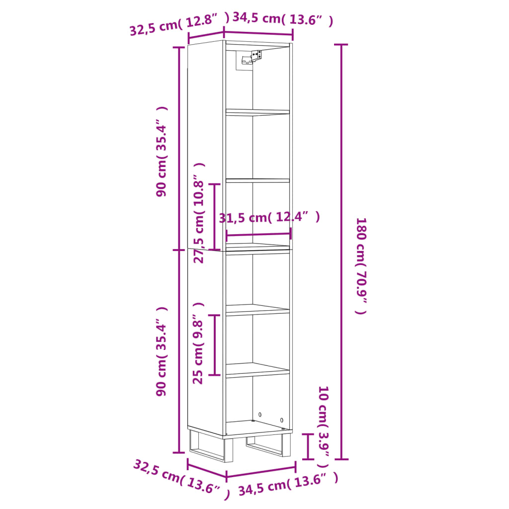 vidaXL Högskåp Betonggrå 34,5x32,5x180 cm konstruerat trä