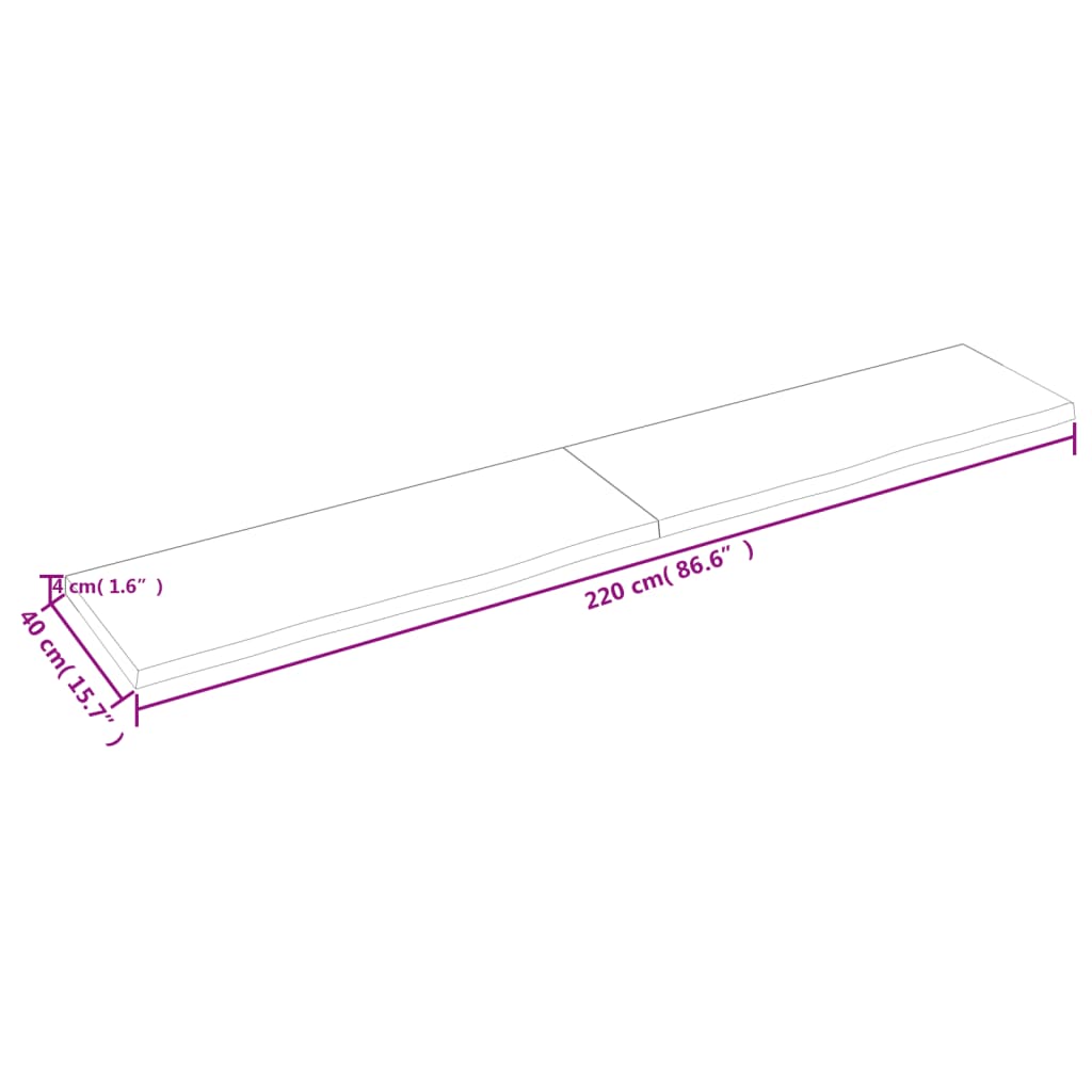 vidaXL Bänkskiva badrum mörkbrun 220x40x(2-4) cm behandlat massivt trä