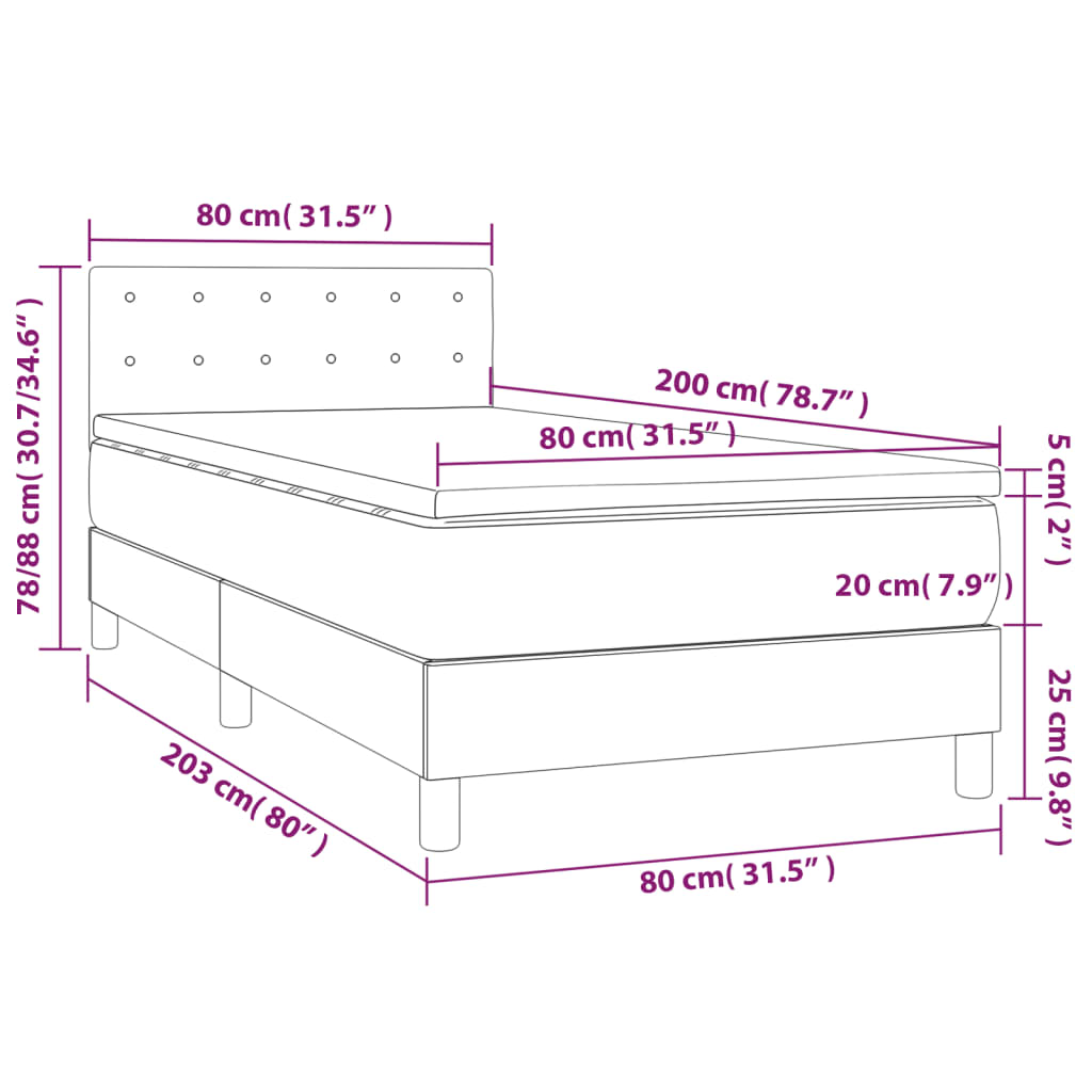 vidaXL Ramsäng med madrass & LED svart 80x200 cm konstläder