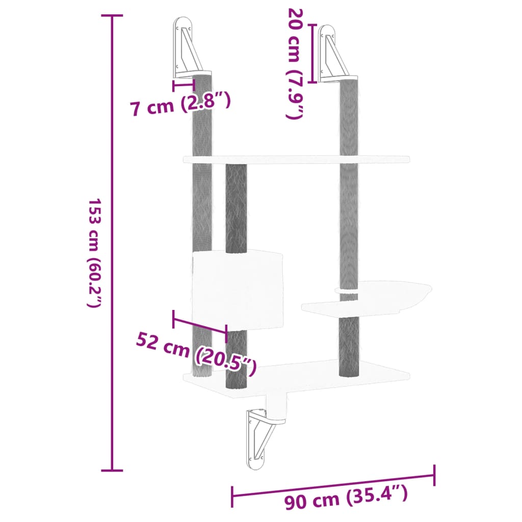 vidaXL Väggmonterat klösträd med klöspelare mörkgrå 153 cm