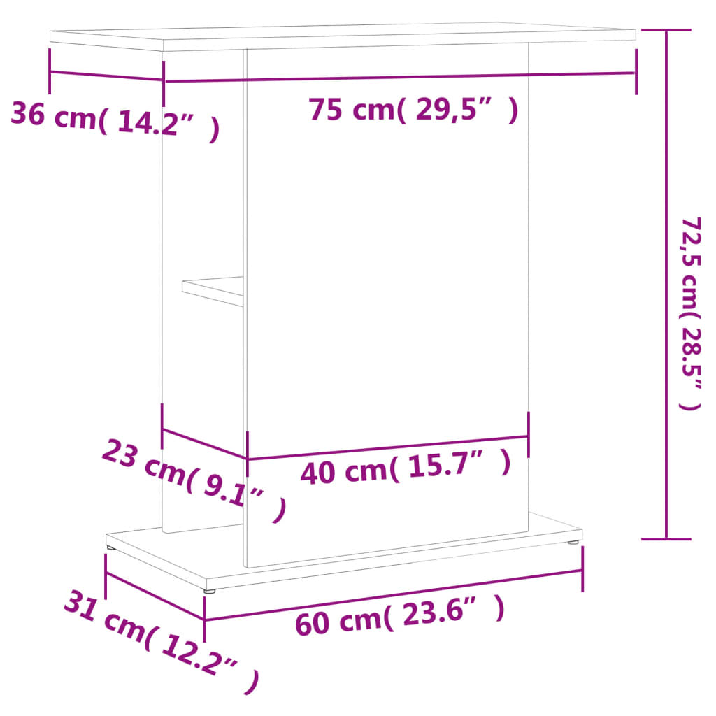 vidaXL Akvariebänk betonggrå 75x36x72,5 cm konstruerat trä