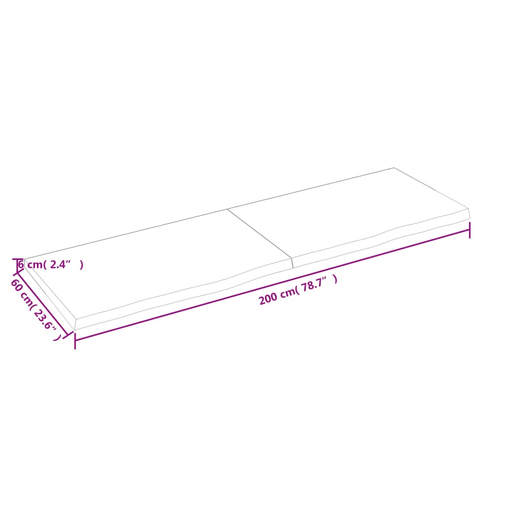 vidaXL Bänkskiva badrum mörkbrun 200x60x(2-6) cm behandlat massivt trä