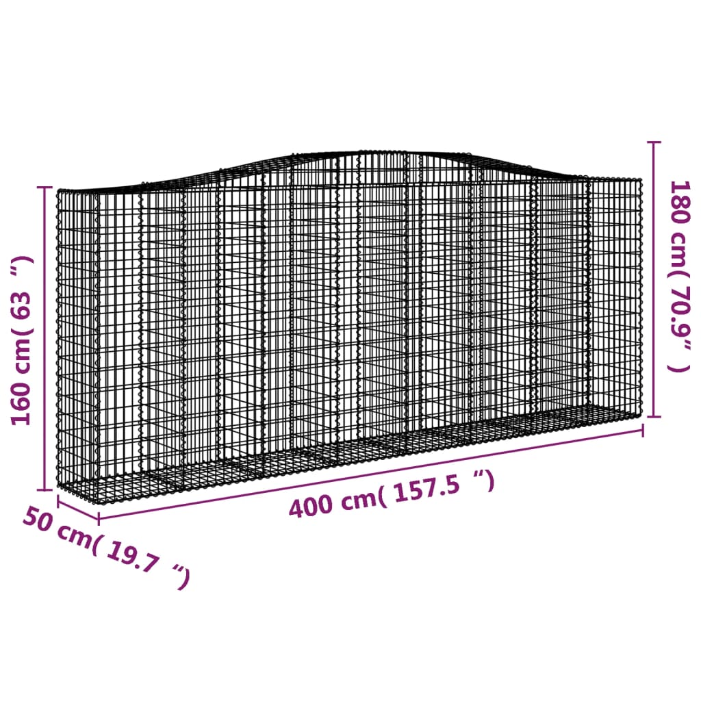 vidaXL Gabion bågformad 6 st 400x50x160/180 cm galvaniserat järn