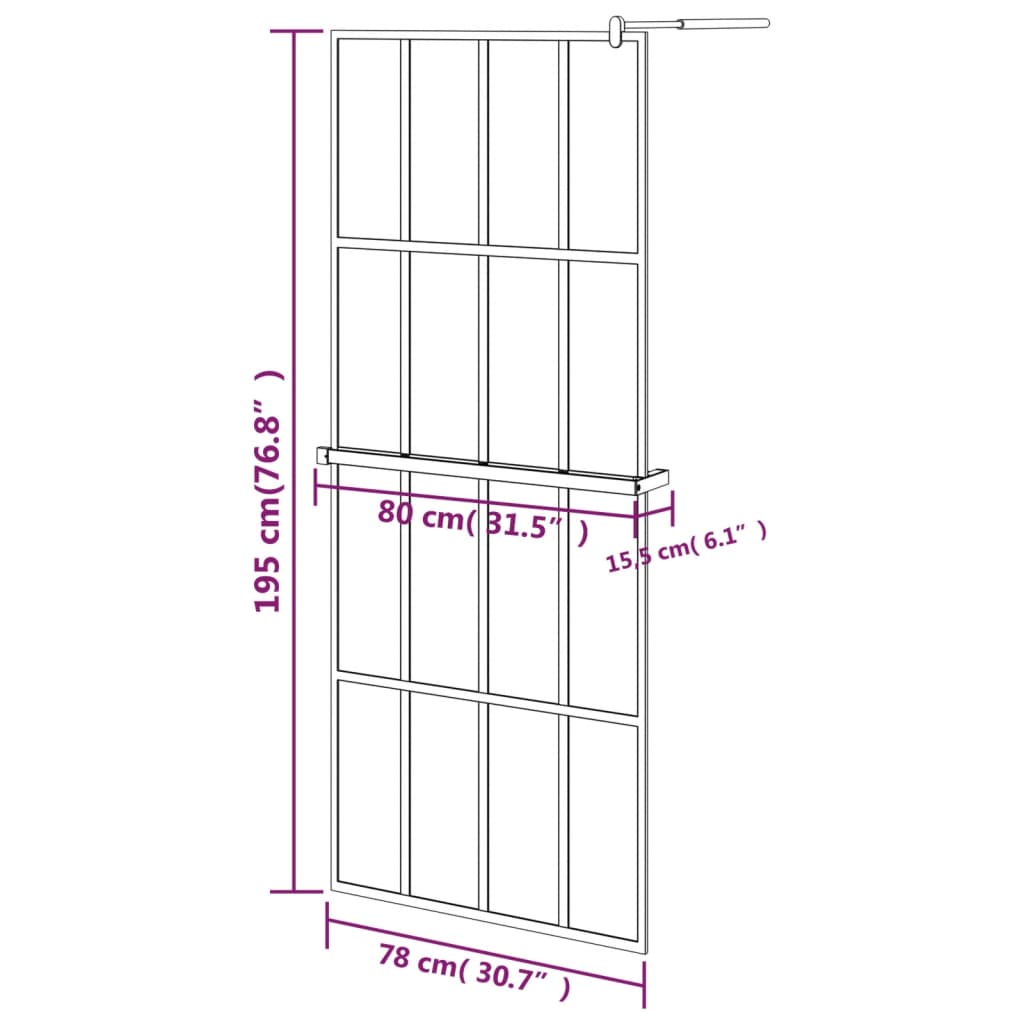 vidaXL Duschvägg med hylla svart 80x195 cm ESG-glas&aluminium