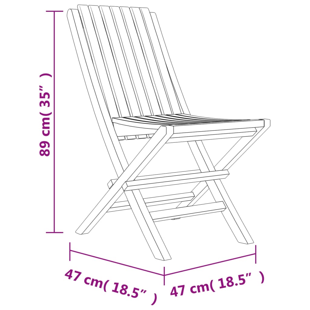 vidaXL Hopfällbara trädgårdsstolar 8 st 47x47x89 cm massiv teak