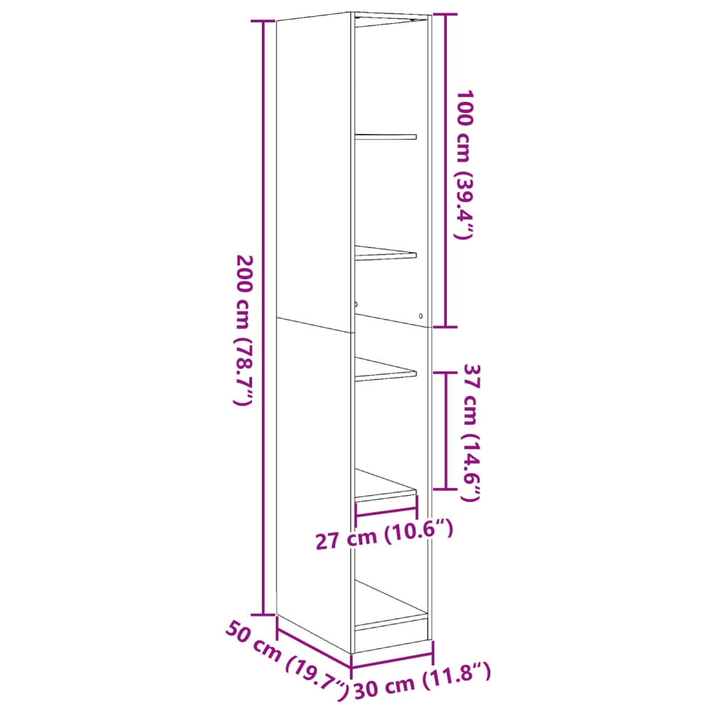 vidaXL Garderob betonggrå 30x50x200 cm konstruerat trä