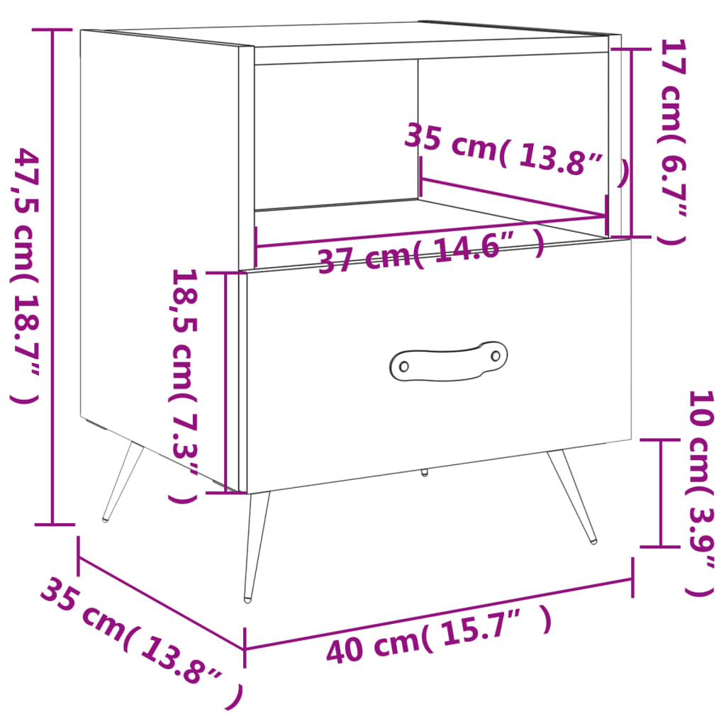 vidaXL Sängbord 2 st betonggrå 40x35x47,5 cm konstruerat trä