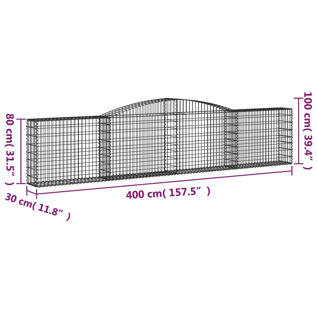 vidaXL Gabioner bågformade 10 st 400x30x80/100 cm galvaniserat järn