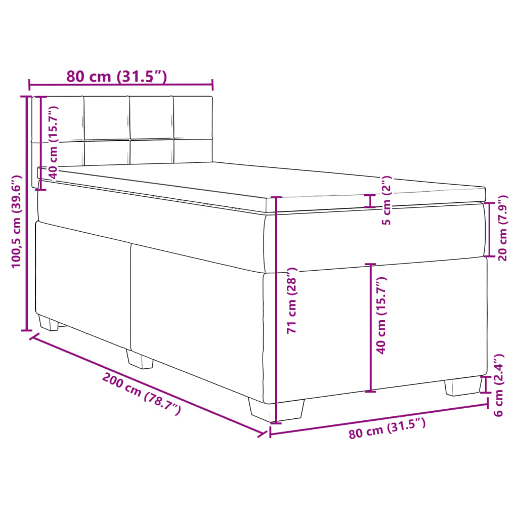 vidaXL Ramsäng med madrass ljusgrå 80x200 cm sammet