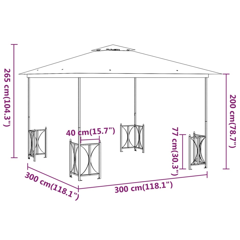vidaXL Paviljong med draperier och dubbelt tak 3x3 m taupe