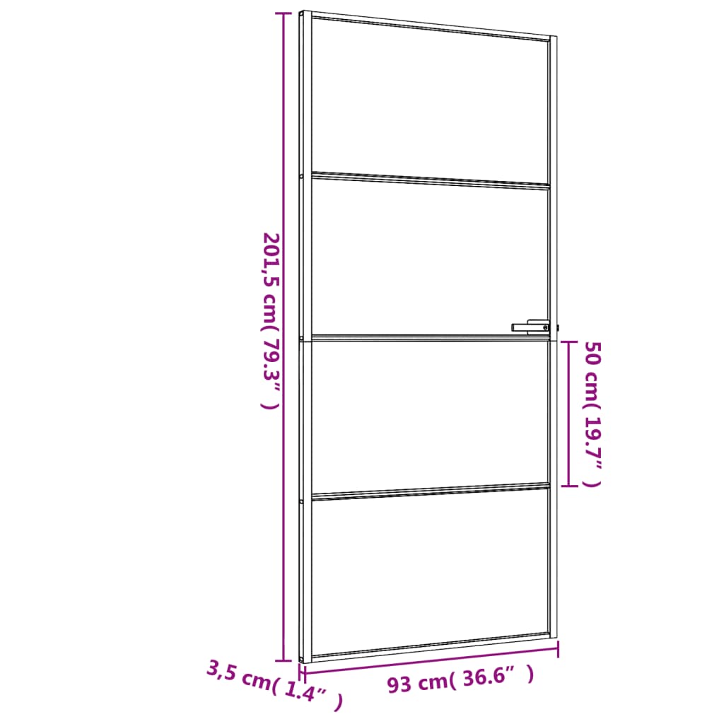 vidaXL Innerdörr svart 93x201,5 cm härdat glas och aluminium slim