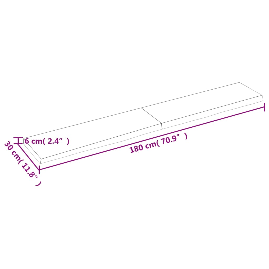 vidaXL Bänkskiva för badrum 180x30x(2-6) cm obehandlat massivt trä