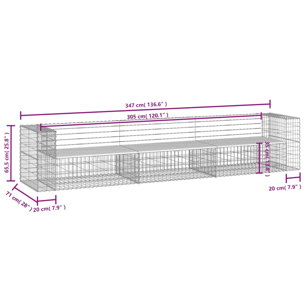 vidaXL Trädgårdsbänk gabion-design 347x71x65,5 cm massivt douglasträ