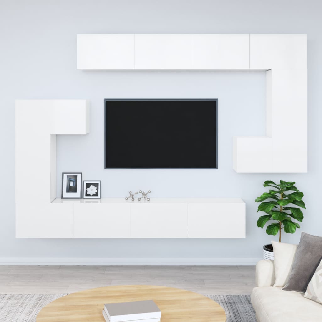 vidaXL Väggmonterat tv-skåp vit högglans konstruerat trä