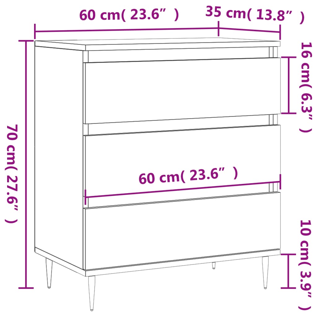 vidaXL Byrå vit 60x35x70 cm konstruerat trä