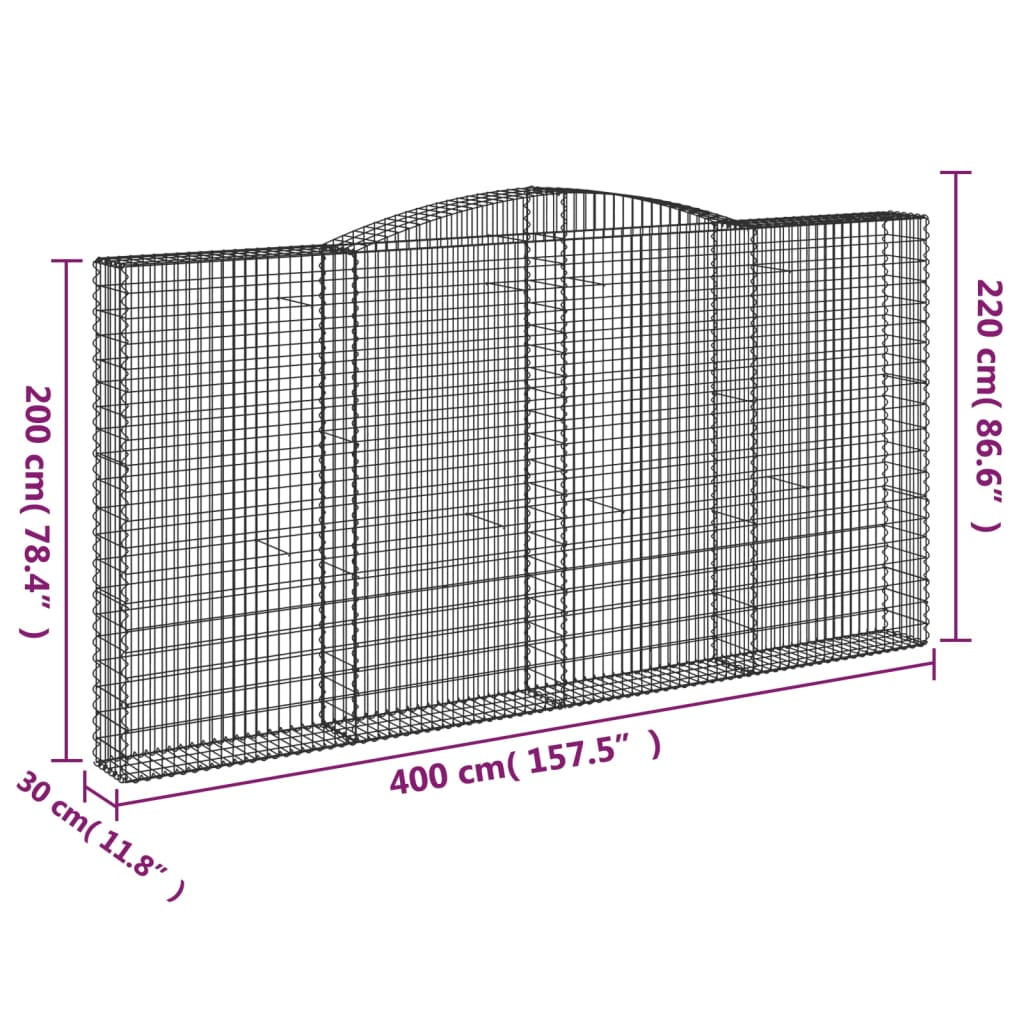 vidaXL Gabioner bågformade 5 st 400x30x200/220 cm galvaniserat järn