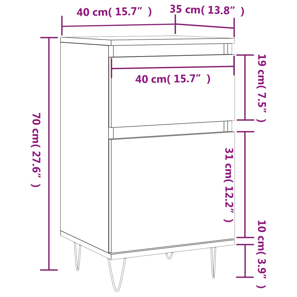 vidaXL Byråer 2 st vit 40x35x70 cm konstruerat trä