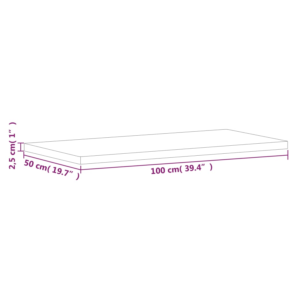 vidaXL Bordsskiva 100x50x2,5 cm rektangulär massivt bokträ