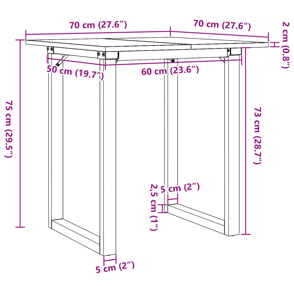 vidaXL Matbord O-ram 70x70x75 cm massiv furu och gjutjärn