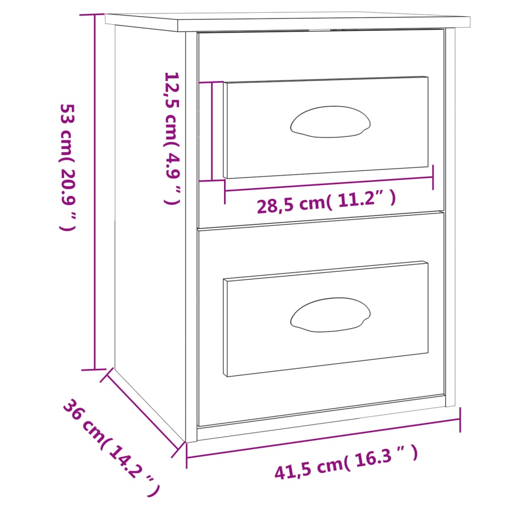 vidaXL Väggmonterade sängbord sonoma-ek 41,5x36x53cm