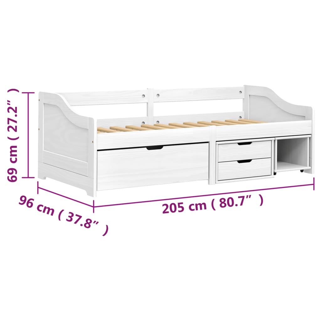 vidaXL Dagbädd med 3 lådor IRUN vit 90x200 cm massiv furu