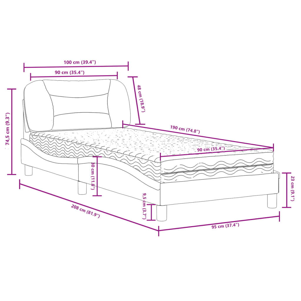 vidaXL Säng med madrass vit 90x190 cm konstläder