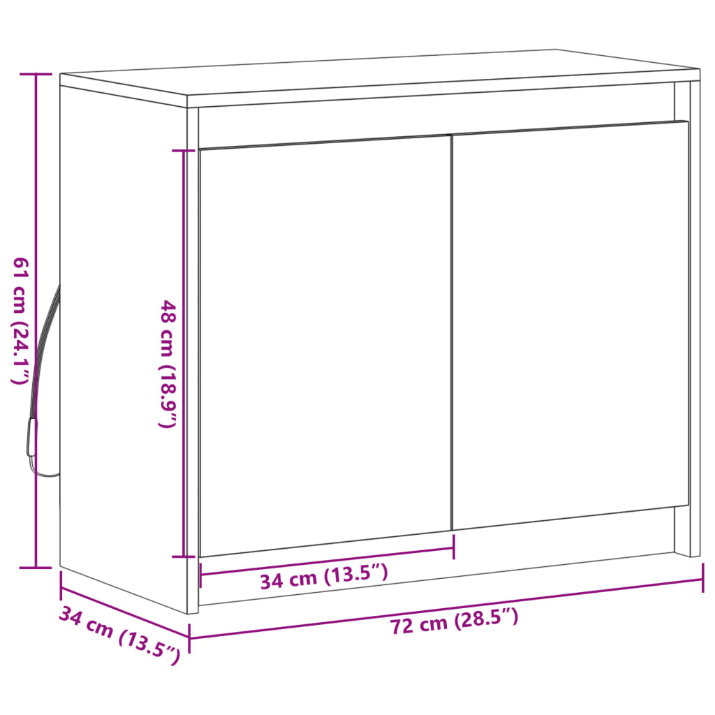 vidaXL Skänk med LED rökfärgad ek 72x34x61 cm konstruerat trä