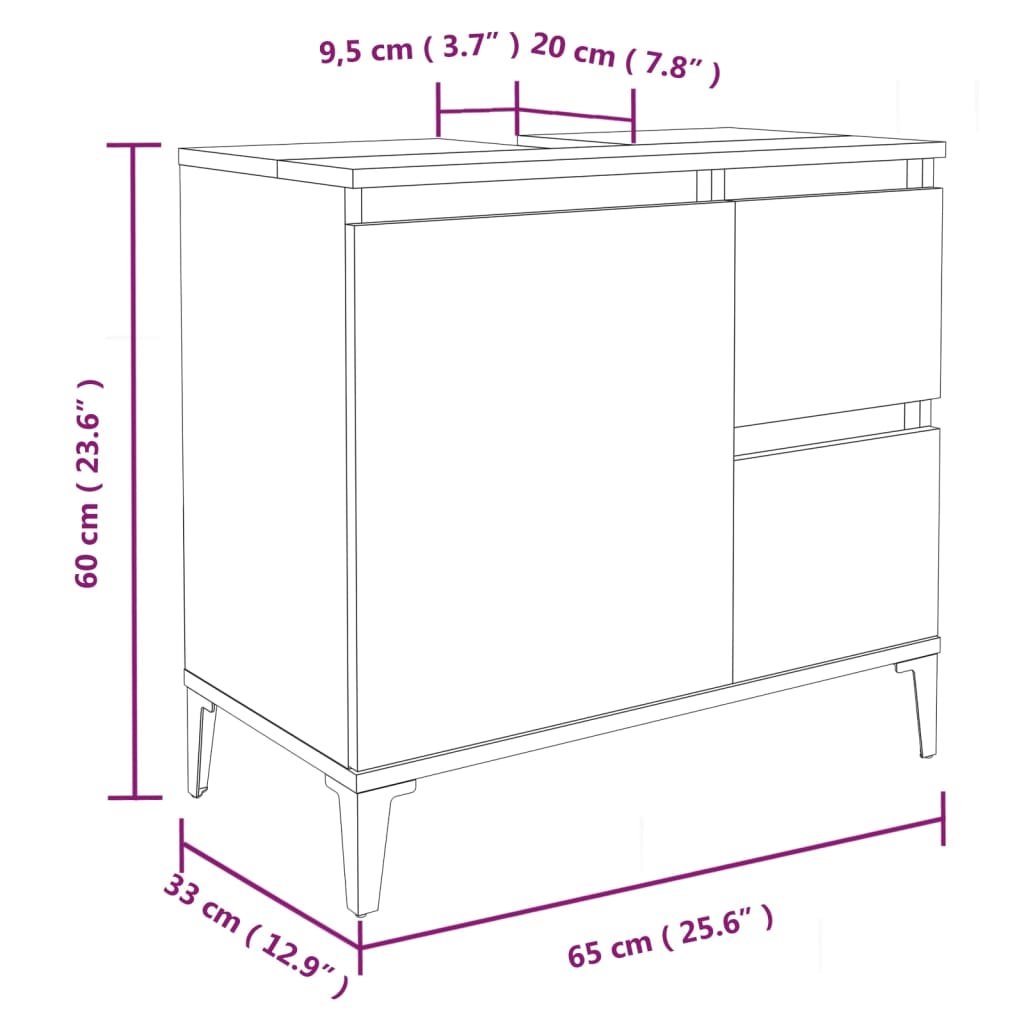 vidaXL Badrumsskåp betonggrå 65x33x60 cm konstruerat trä