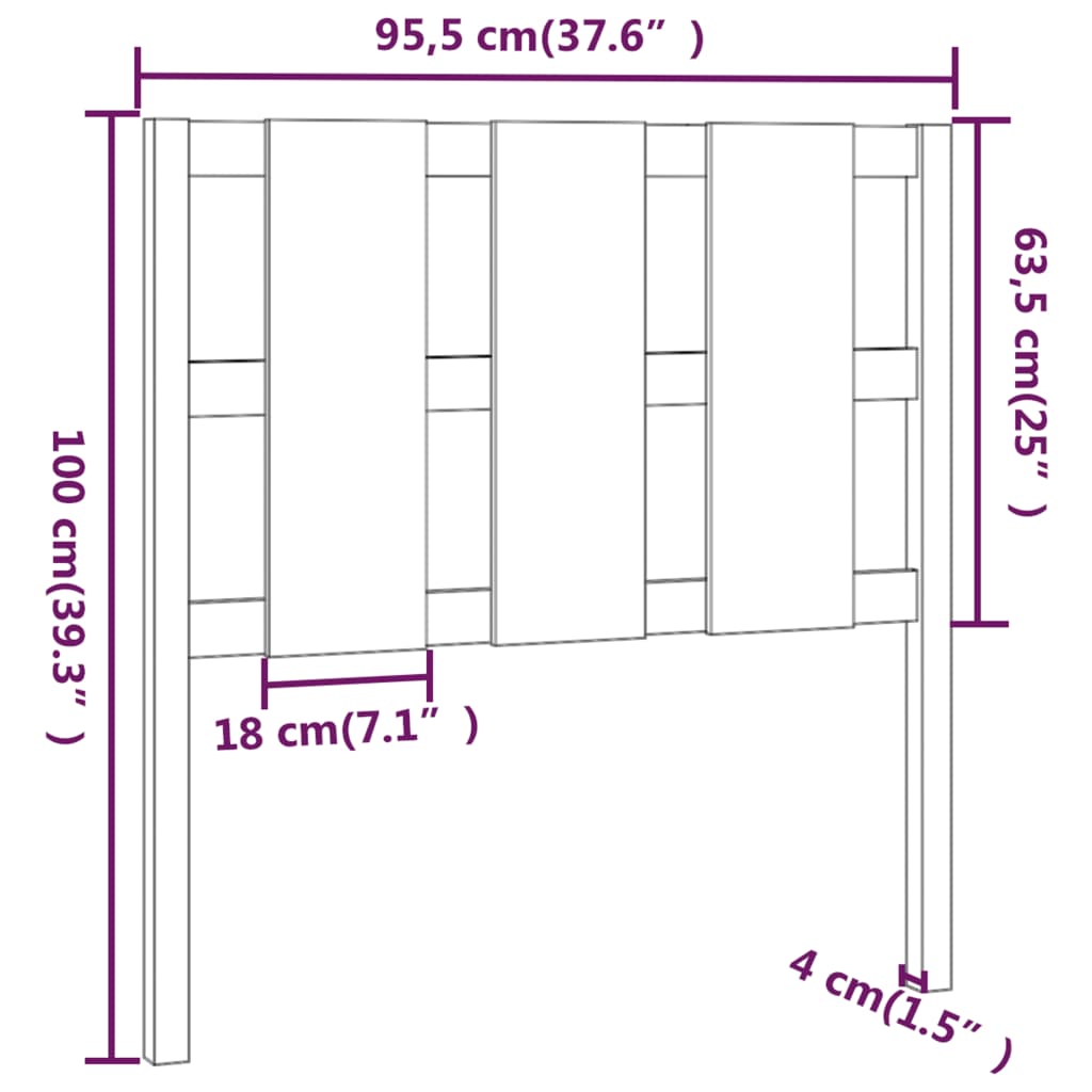 vidaXL Sänggavel svart 95,5x4x100 cm massiv furu