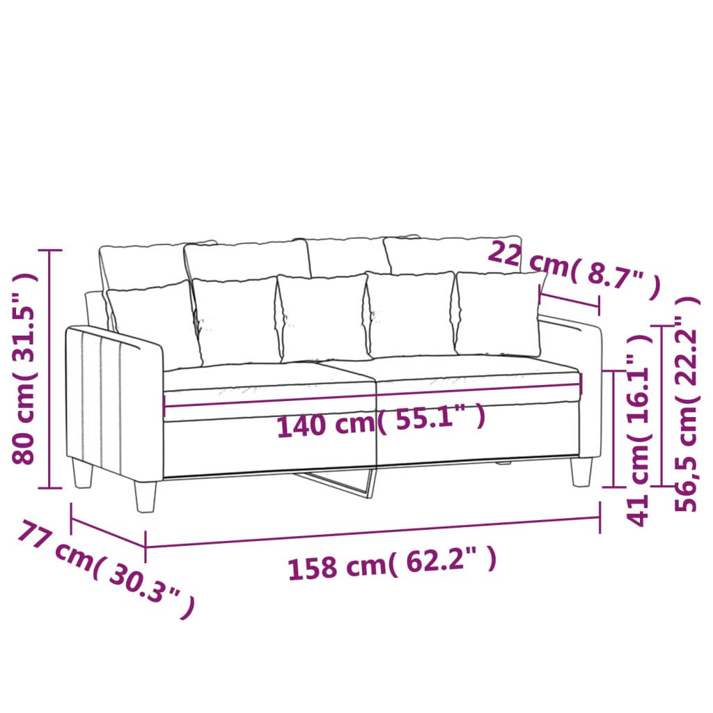 vidaXL Soffa 2-sits mörkgrå 140 cm tyg