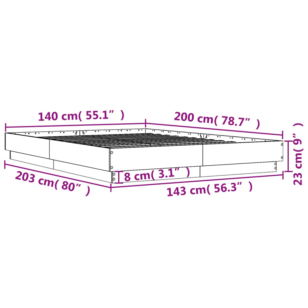 vidaXL Sängram sonoma-ek 140x200 cm konstruerad trä