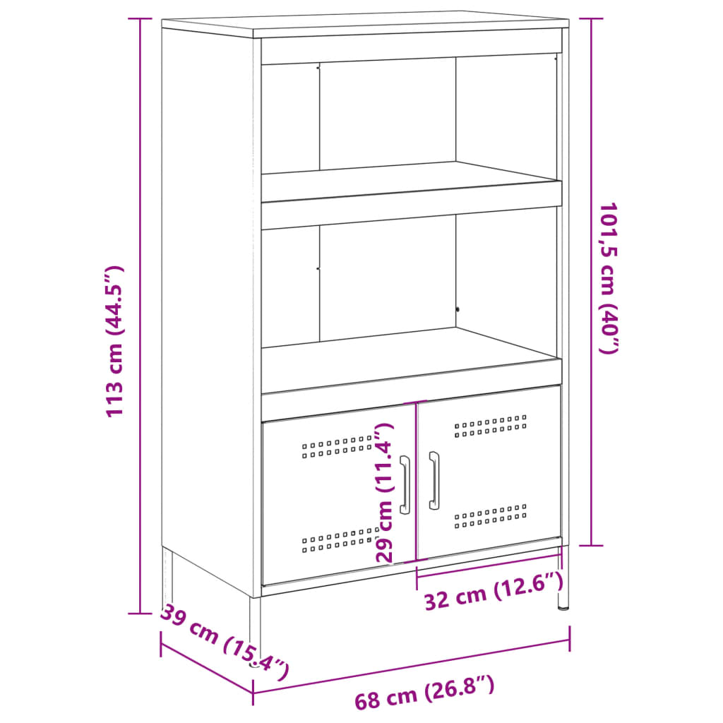 vidaXL Högskåp vit 68x39x113 cm stål