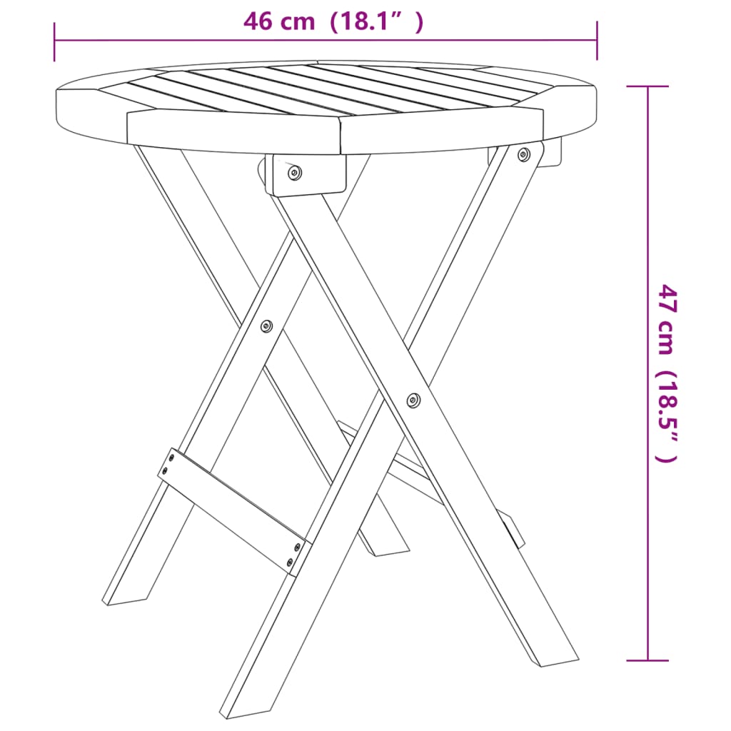 vidaXL Hopfällbart trädgårdsbord vit Ø 46 cm massivt akaciaträ