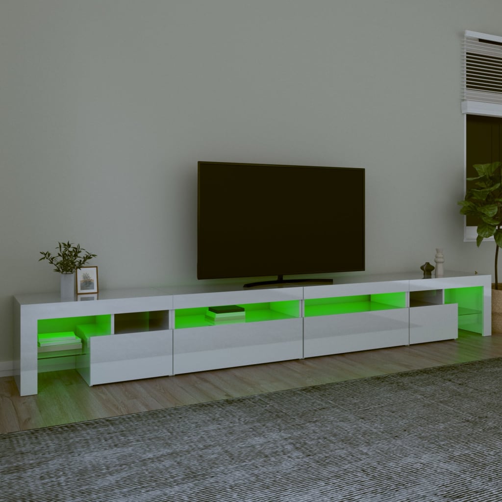 vidaXL Tv-bänk med LED-belysning vit högglans 290x36,5x40 cm