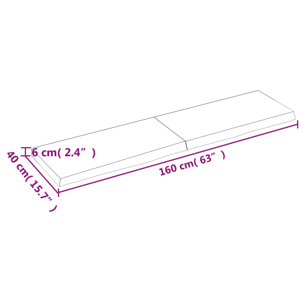 vidaXL Bordsskiva mörkbrun 160x40x(2-6) cm behandlad massiv ek