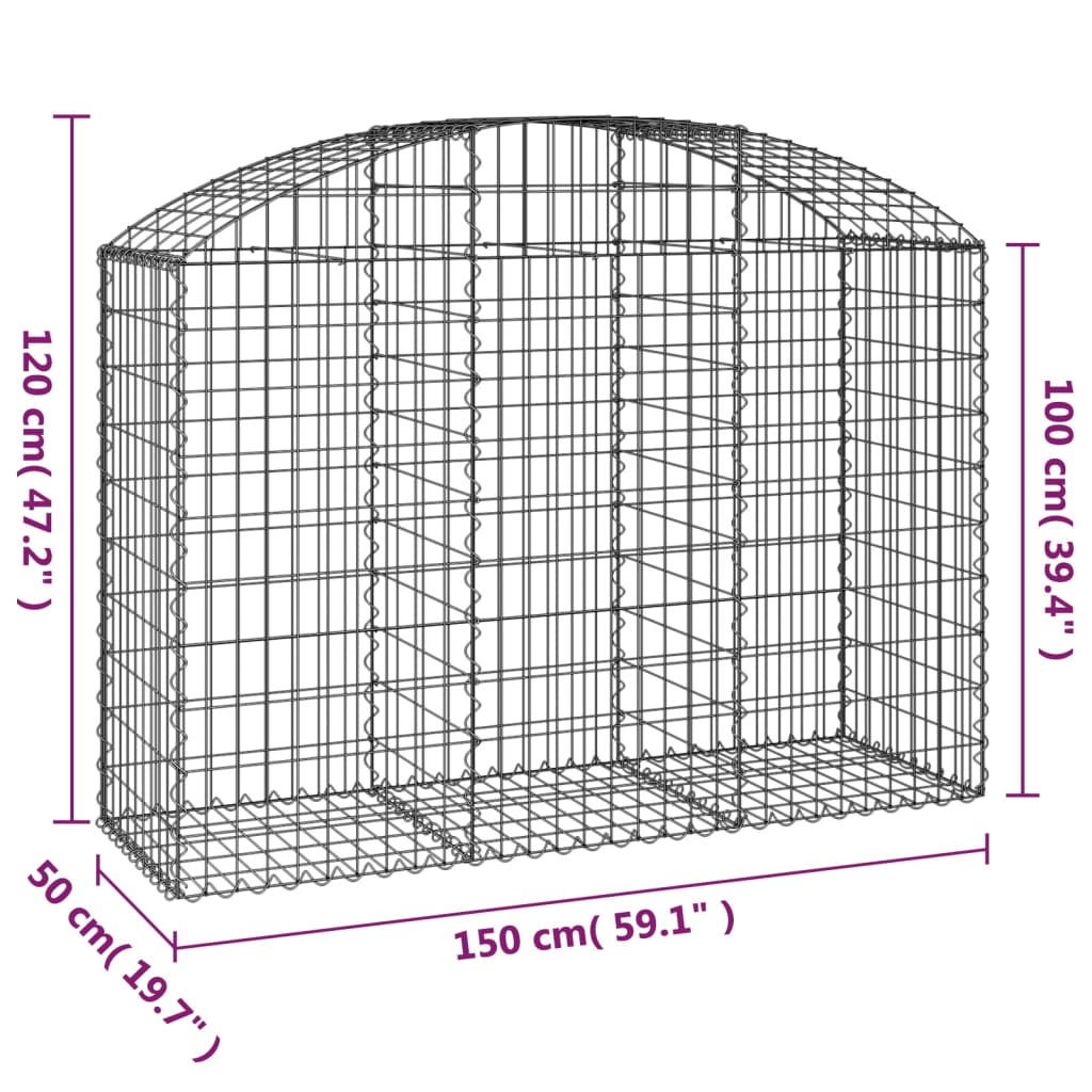 vidaXL Gabion bågformad 150x50x100/120 cm galvaniserat järn