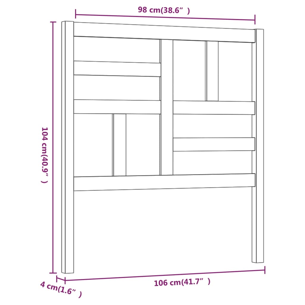 vidaXL Sänggavel 106x4x104 cm massiv furu