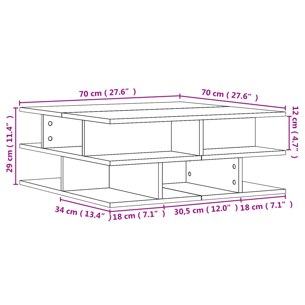 vidaXL Soffbord vit 70x70x29 cm konstruerat trä