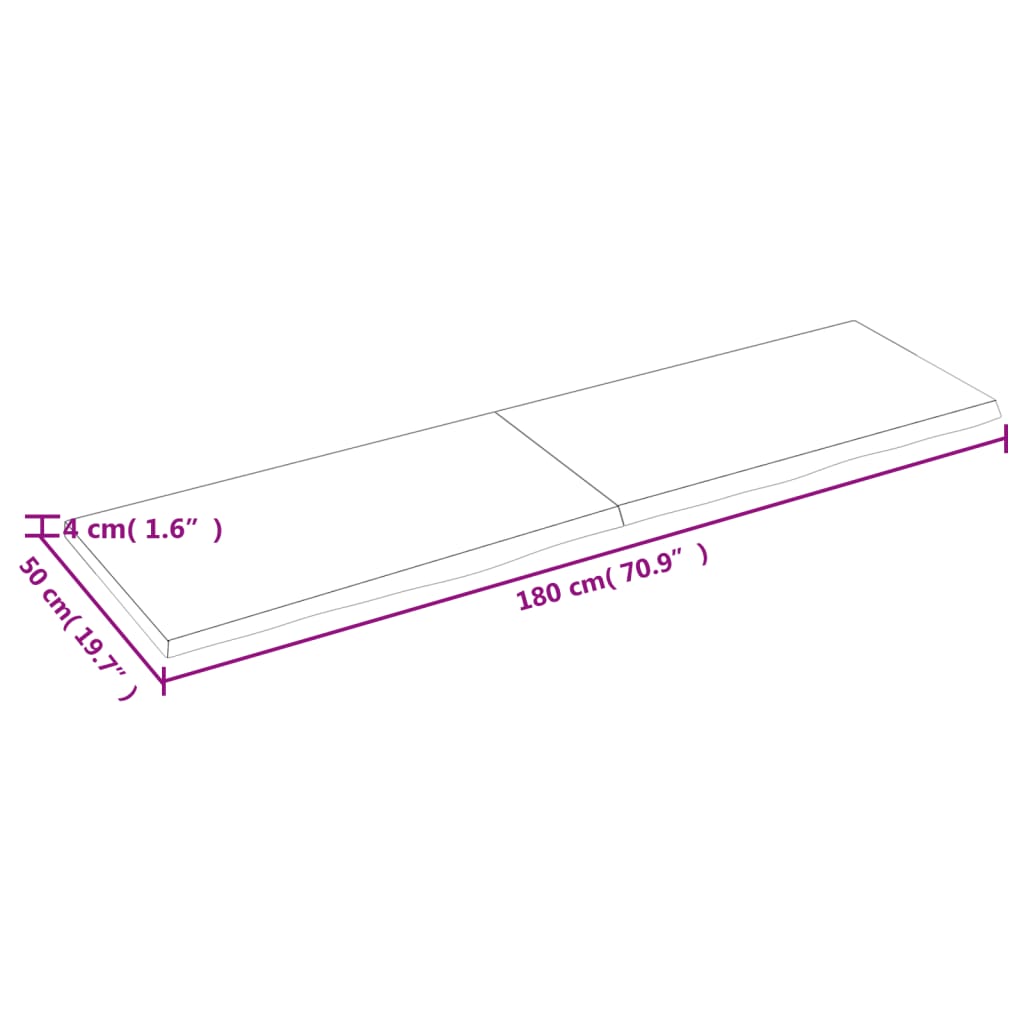 vidaXL Bordsskiva 180x50x(2-4) cm obehandlad massiv ek