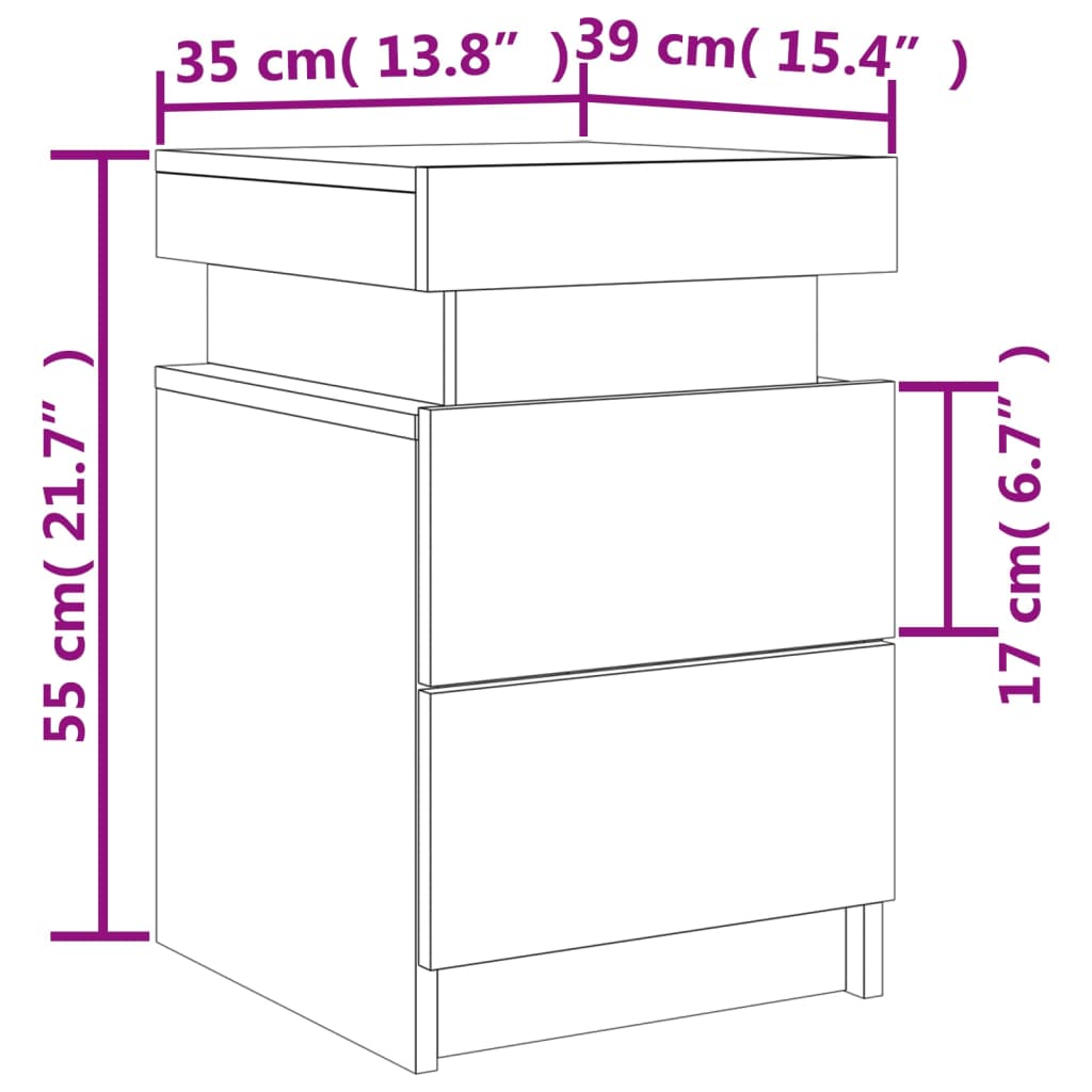 vidaXL Sängbord med LED 2 st vit 35x39x55 cm