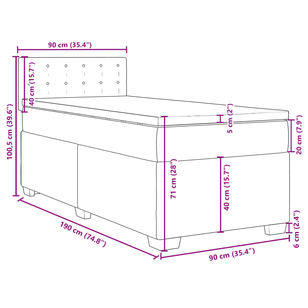 vidaXL Ramsäng med madrass grå 90x190 cm konstläder